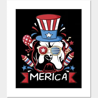 French Bulldog Merica 4th of July Funny Men Boys Dog Puppy Posters and Art